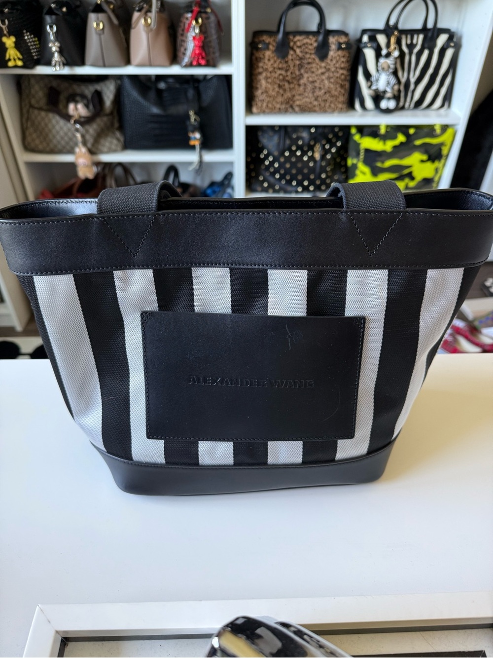 Alexander Wang Black and White Vertical Stripe Canvas Tote